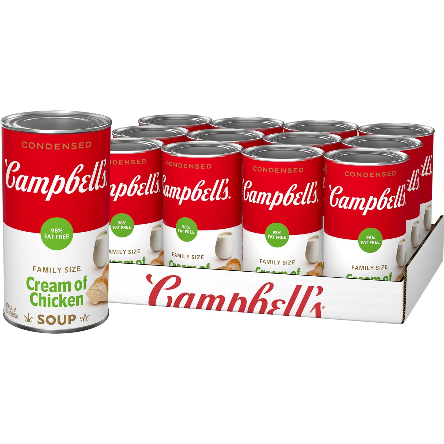 Campbell's Condensed 98% Fat Free Cream of Chicken Soup, 22.6 oz Family Size Can (12 Pack)