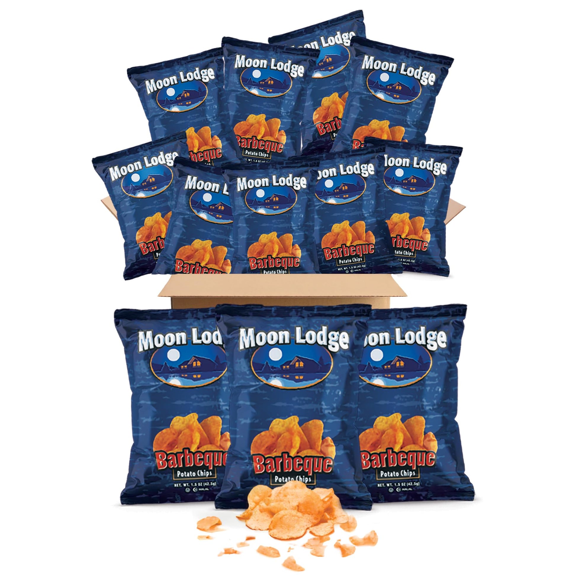 Moon Lodge 12 Pack Barbeque Potato Chips - BBQ Kosher & Halal Snacks for All Ages, Perfect for Parties & Movie Nights (1.5 Oz Ba