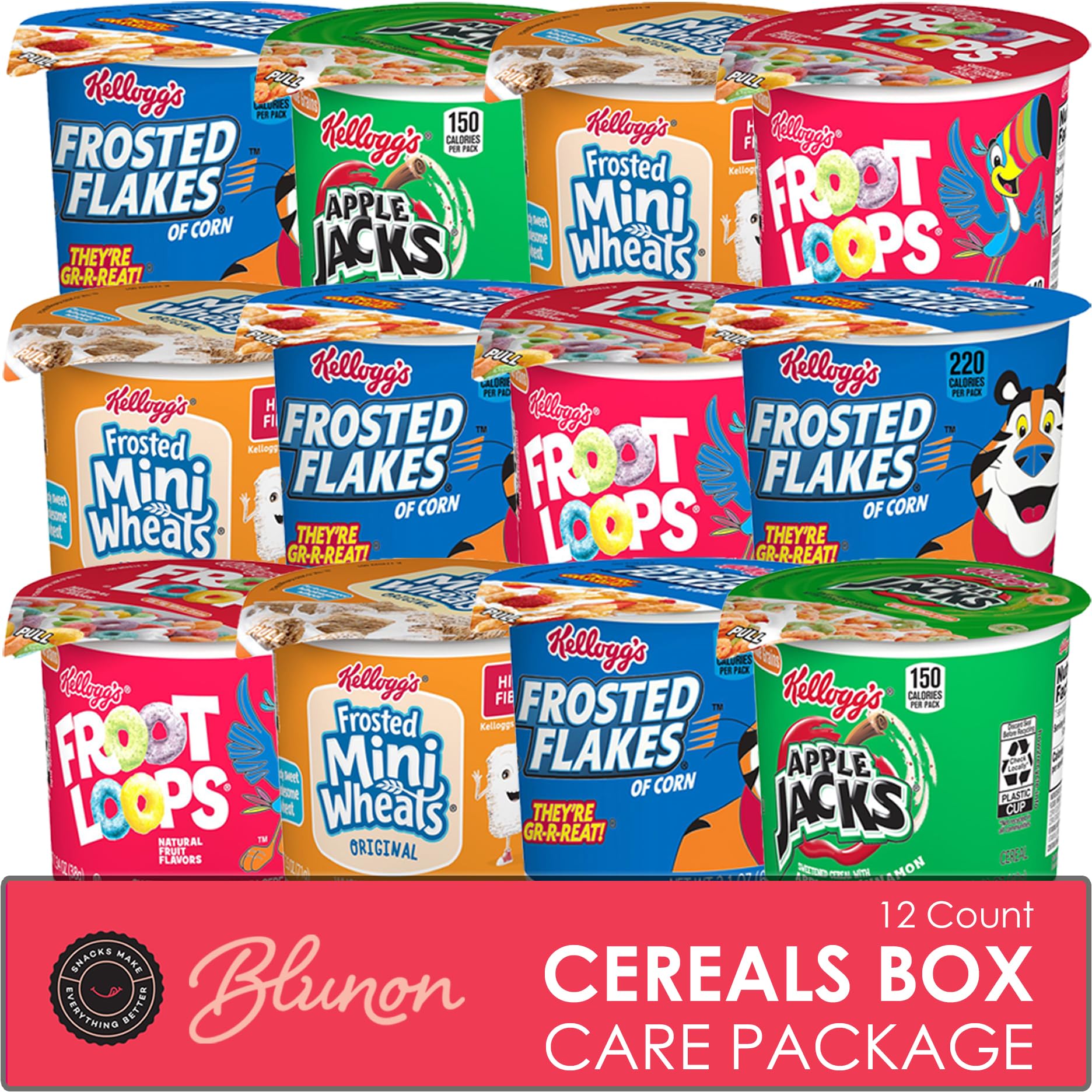 Cereal Cups Variety Pack - Single Serve Breakfast Cereal Assortment - Mini-Wheats, Frosted Flakes, Froot Loops, Apple Jacks - Ca