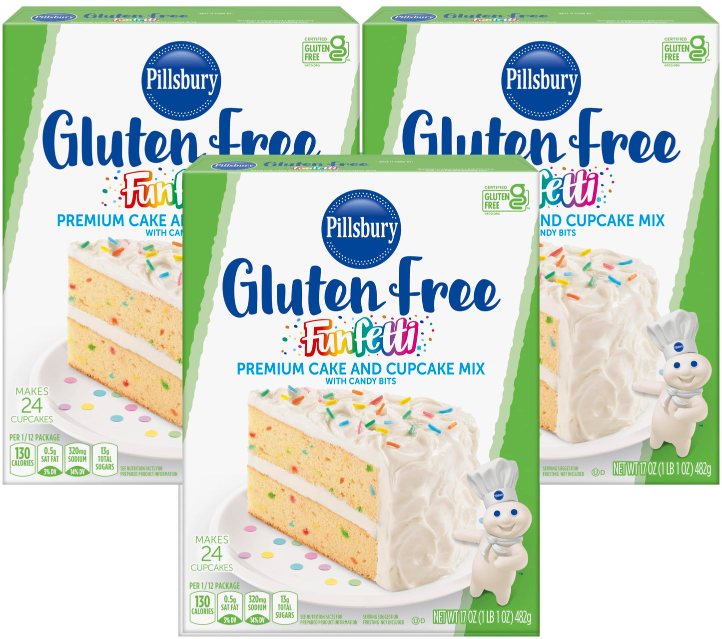 Pillsbury Gluten Free Funfetti Cake & Cupcake Mix, 17 oz (Pack of 3)