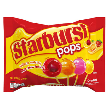 Starburst Pops Original Flavor, Lollipop Outside Fruit Chew Inside 8.8oz Candy Bag