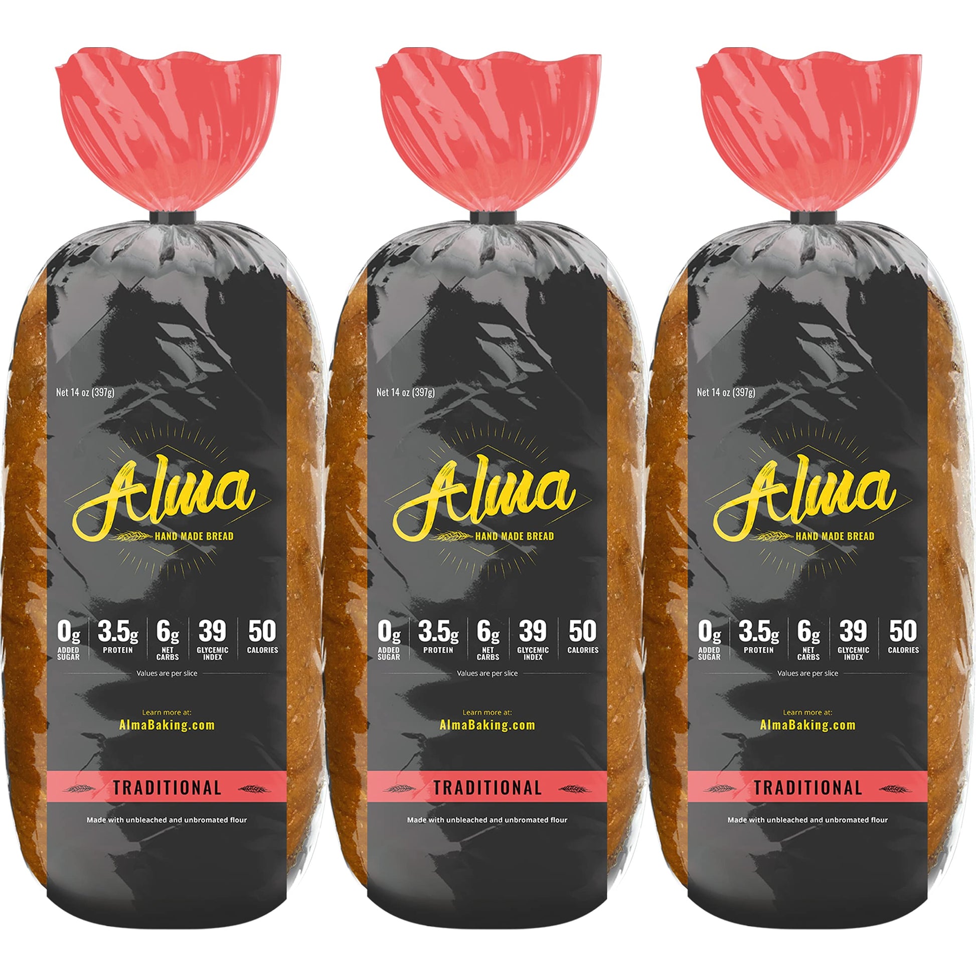 Alma Baking Bread - Low Carb, Low Glycemic, Keto Friendly, Low Calorie, Sugar Free - Sliced Loaf Sandwich Bread (Traditional, 14