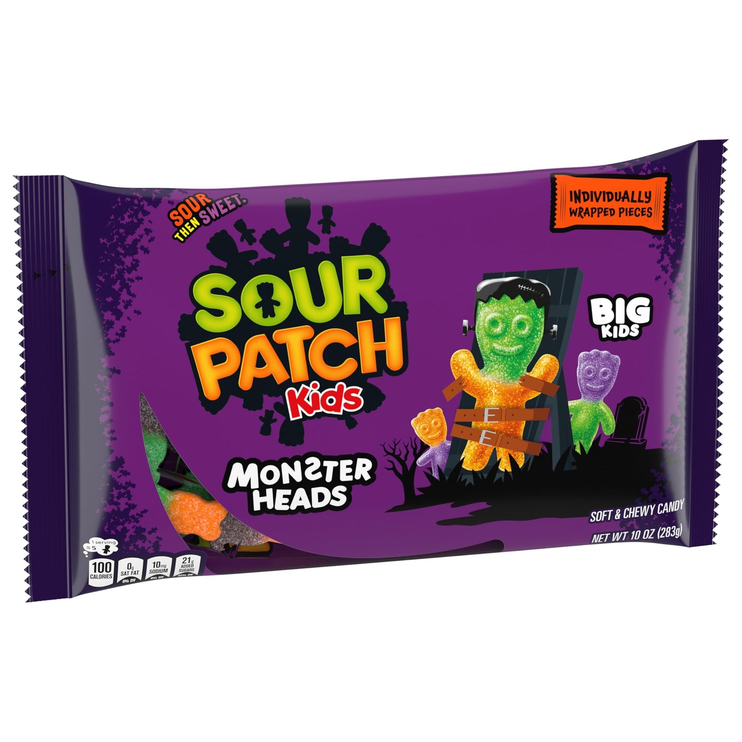 SOUR PATCH KIDS Big Kids Monster Heads Individually Wrapped Soft & Chewy Halloween Candy, 10 oz