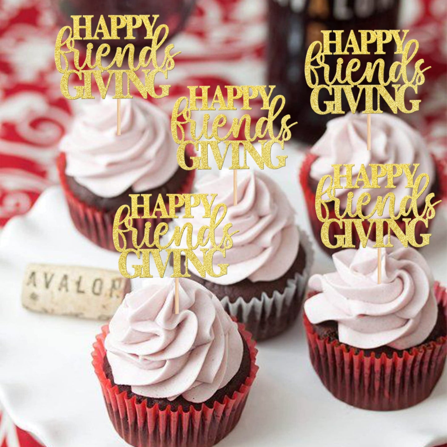 24 Pcs Happy Friendsgiving Cupcake Toppers Glitter Fall Theme Thanksgiving Cupcake Picks Give Thanks Cake Decorations For Happy