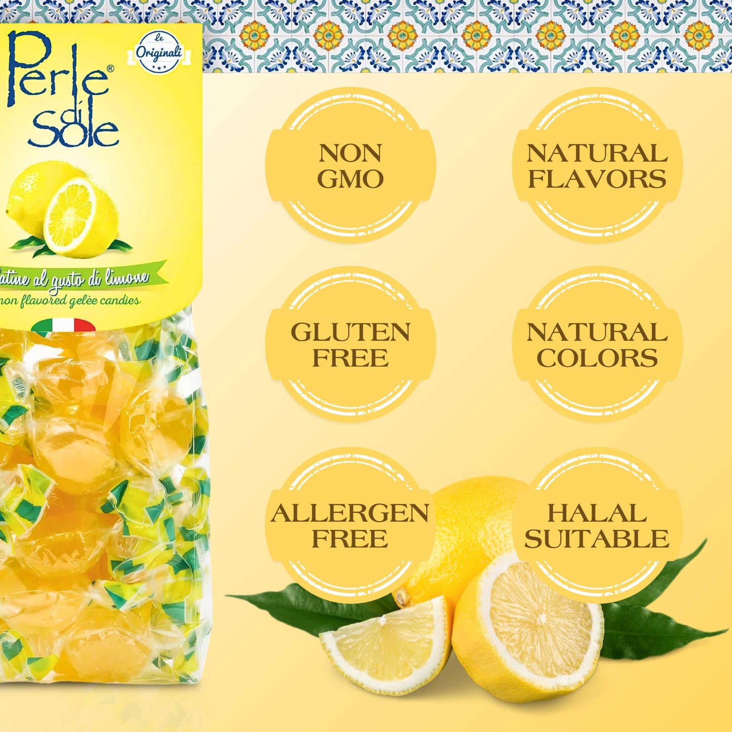 Perle Di Sole Lemon Jelly Candy - Italian Jelly Candy Individually Wrapped - Soft Lemon Candy From Italy Amalfi (7.05Oz. Bag)