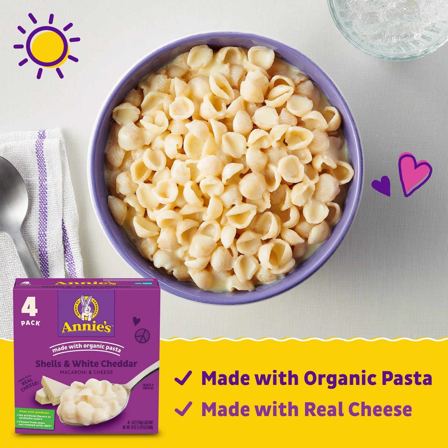 Annie’s Shells and White Cheddar Mac and Cheese, Organic Pasta, 6 Ounce (Pack of 4), 24 oz