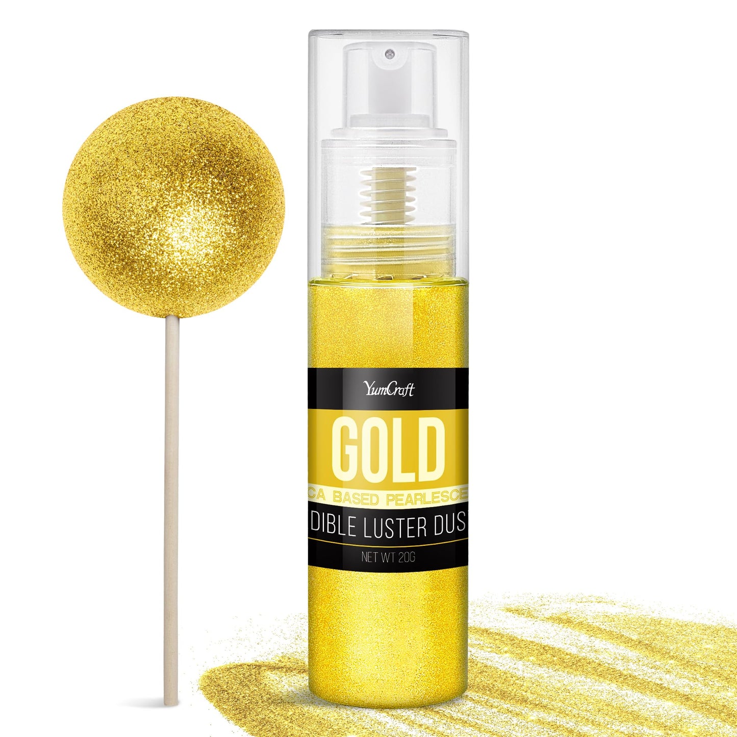 YumCraft Edible Glitter Spray - 20g Food Grade Shimmer Dust for Cake Decorating, Cocktails, Drinks - Gold