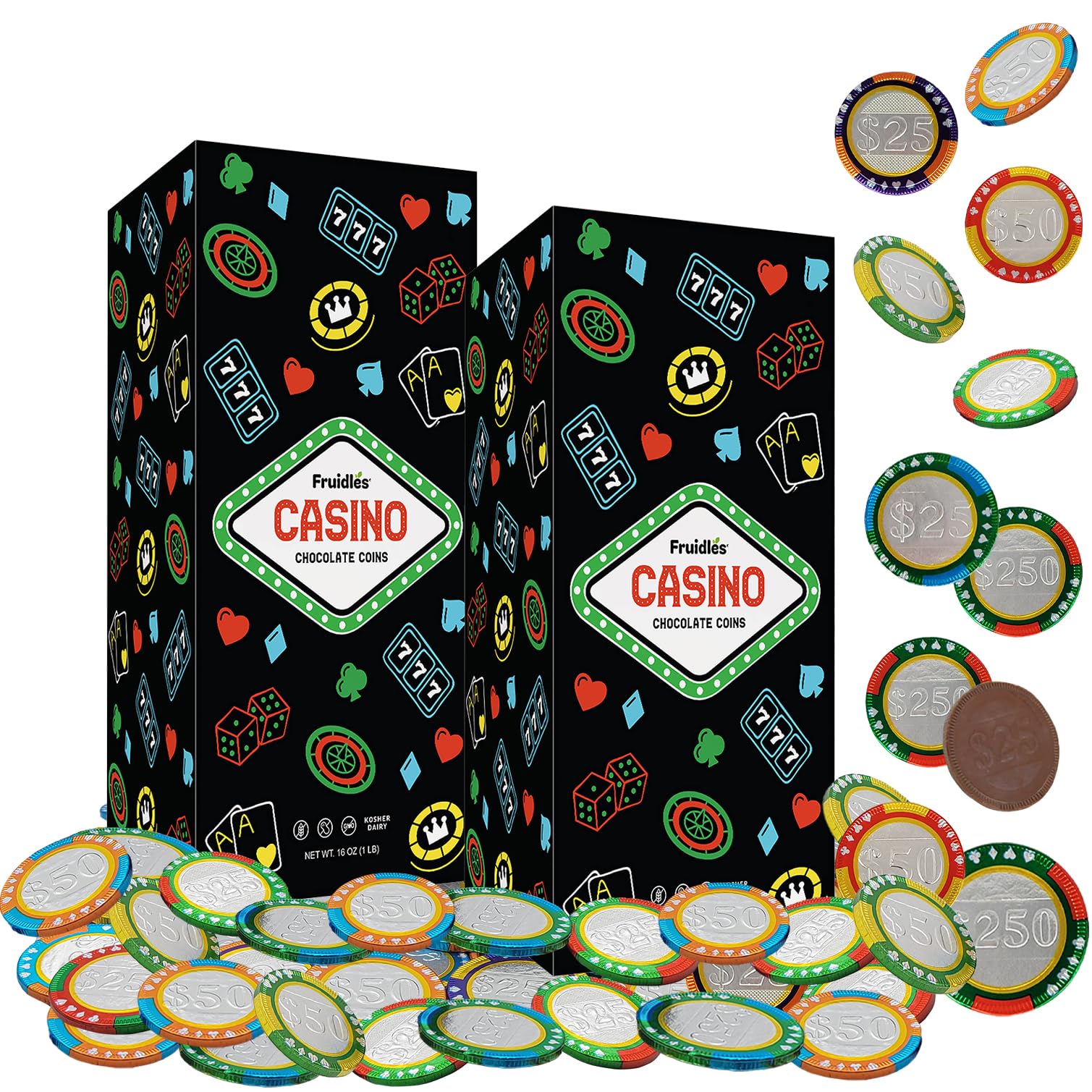 Fruidles Gaming Place Card Game Chips - Belgian Milk Chocolate Coins  Kosher Certified Dairy  Non Gmo (2 Pounds)