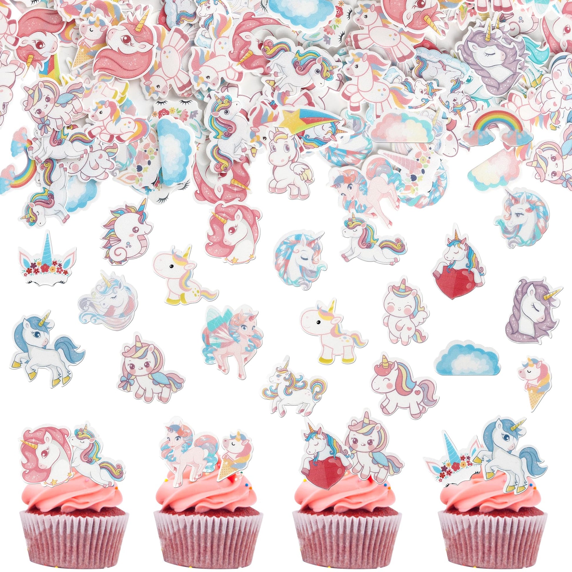Rsstarxi Edible Horse Cupcake Toppers 80 Pack Rainbow Cake Decorations Design 5 Paper for Baby Shower Birthday Party