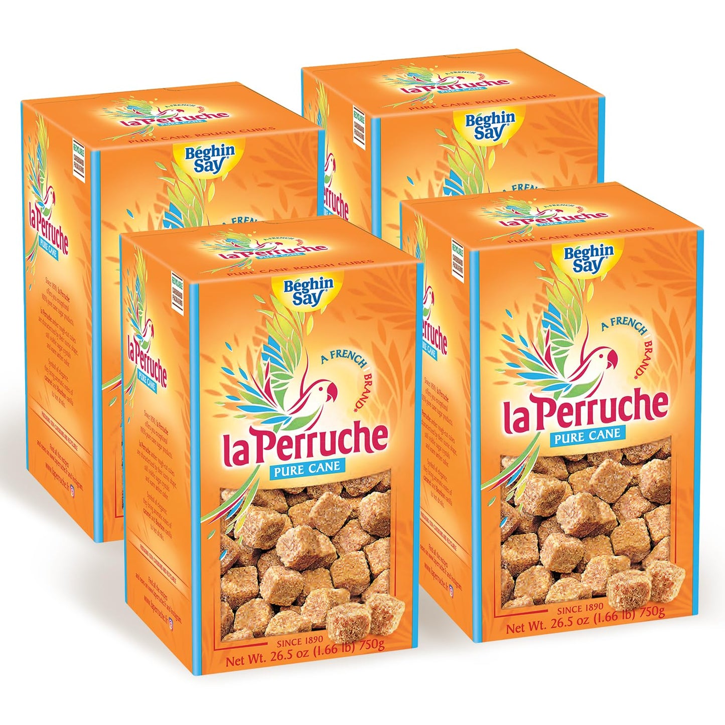 La Perruche Pure Cane Brown Sugar Cubes (750G/1.65Lb Box) | Ideal Sugar Cubes For Coffee | Pack Of 4