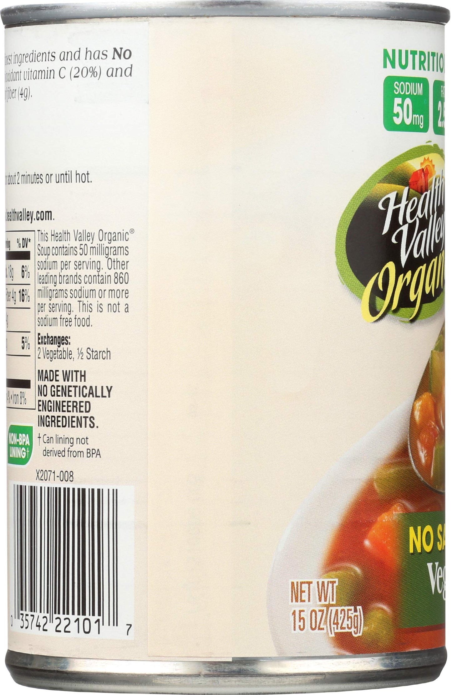 Health Valley Organic No Salt Added Soup, Vegetable, 15 Ounce