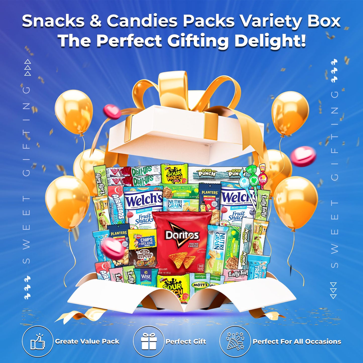 Mix Snacks Variety Pack for Adults - 42 Count Chips, Cookies & Candy Bulk Snack Box Food Gifts - Assorted Healthy Variety Care P