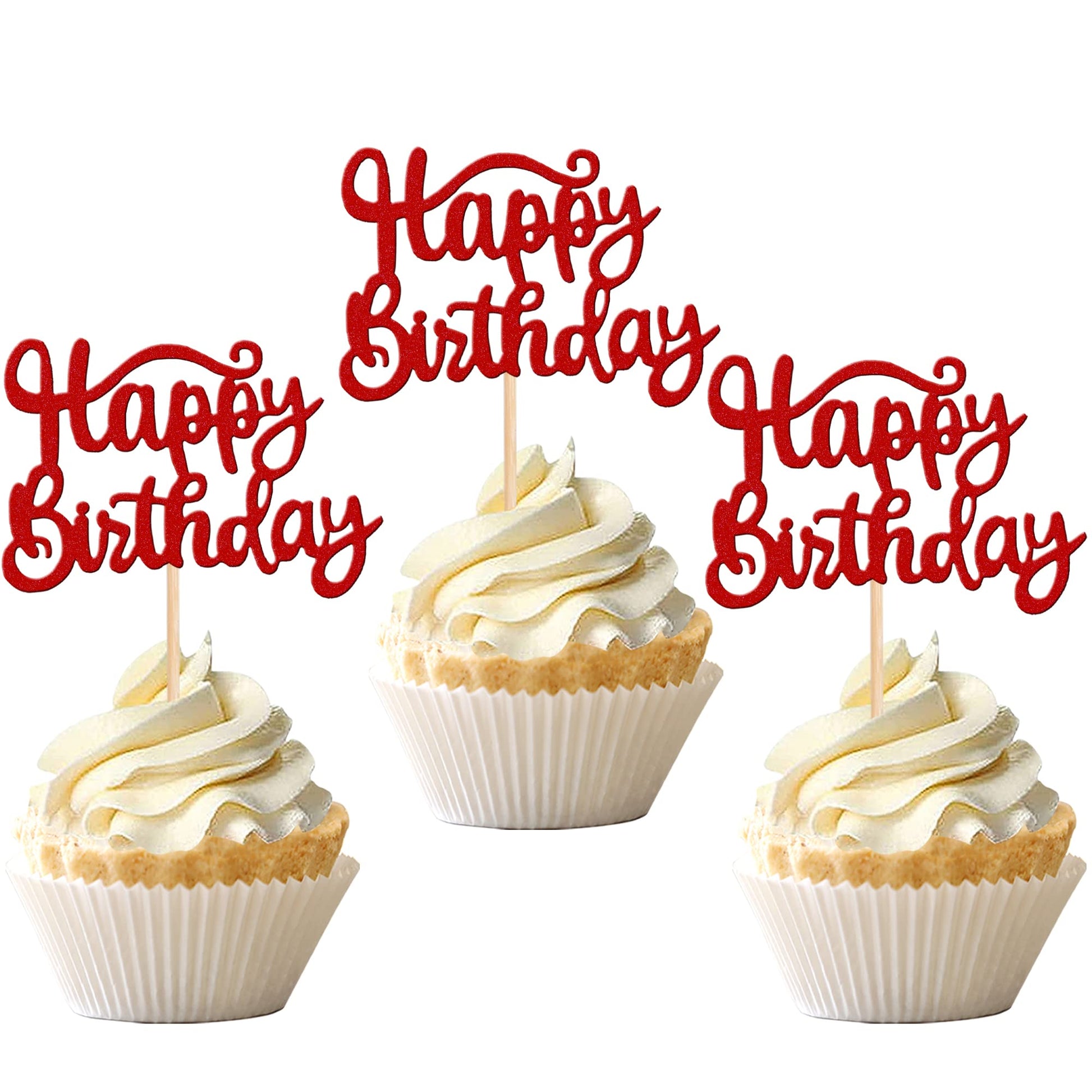 ZHUOWEISM 36 PCS Cupcake Toppers - Glitter Birthday Decoration, Small, Red