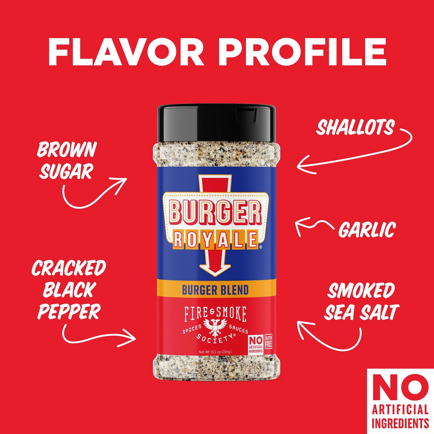 Fire & Smoke Society Burger Seasoning BBQ Rub - 13.2 oz, Ideal for Beef, Pork, Chicken, Turkey, Veggie, Brown Sugar, Smoked Salt, Garlic, Pepper