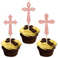 YCTHUNFISH Cupcake Toppers 24 Pack Glitter Cardstock Rose Gold for Baptism Baby Shower Birthday Party Decorations