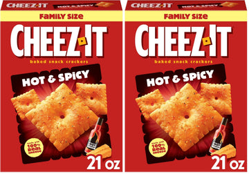 Cheez-It Baked Snack Crackers, Lunch Snacks, Family Size, Hot and Spicy, 21oz Box (1 Box) (Pack of 2)