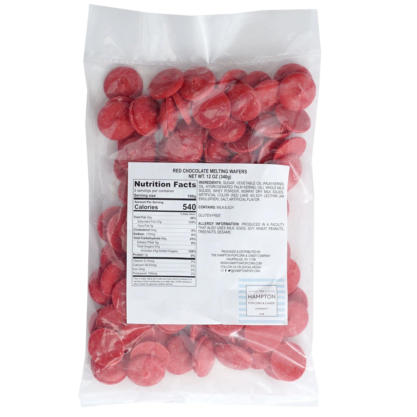 The Hampton Popcorn & Candy Company Red Chocolate Melting Wafers, 12 Ounce Bulk Bag, Ideal for Baking and Decorating