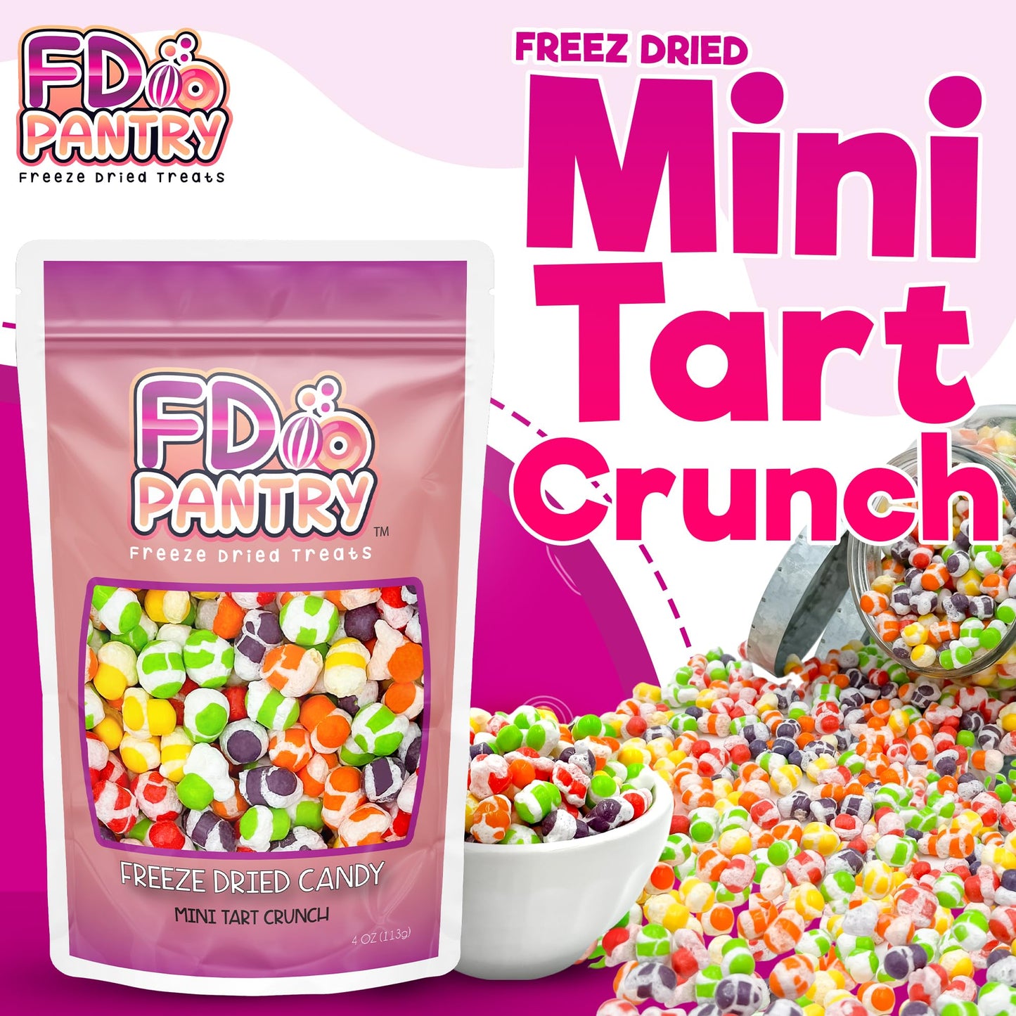 Freeze Dried Candy Tarts Mini Crunch- Light Crunchy Sweetness, 4 Oz Flavors- Variety Mixed Fruit Punch. Tarts Mini Resealable Ba