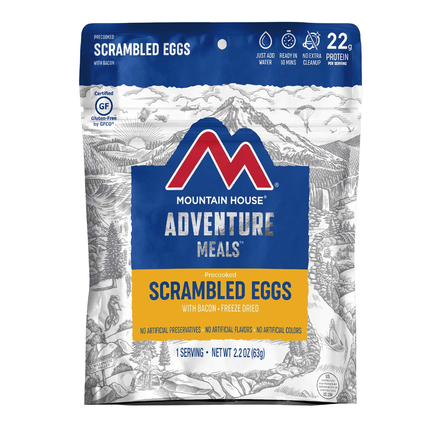 Mountain House Scrambled Eggs With Uncured Bacon | Freeze Dried Backpacking & Camping Food | 1 Serving | Gluten-Free