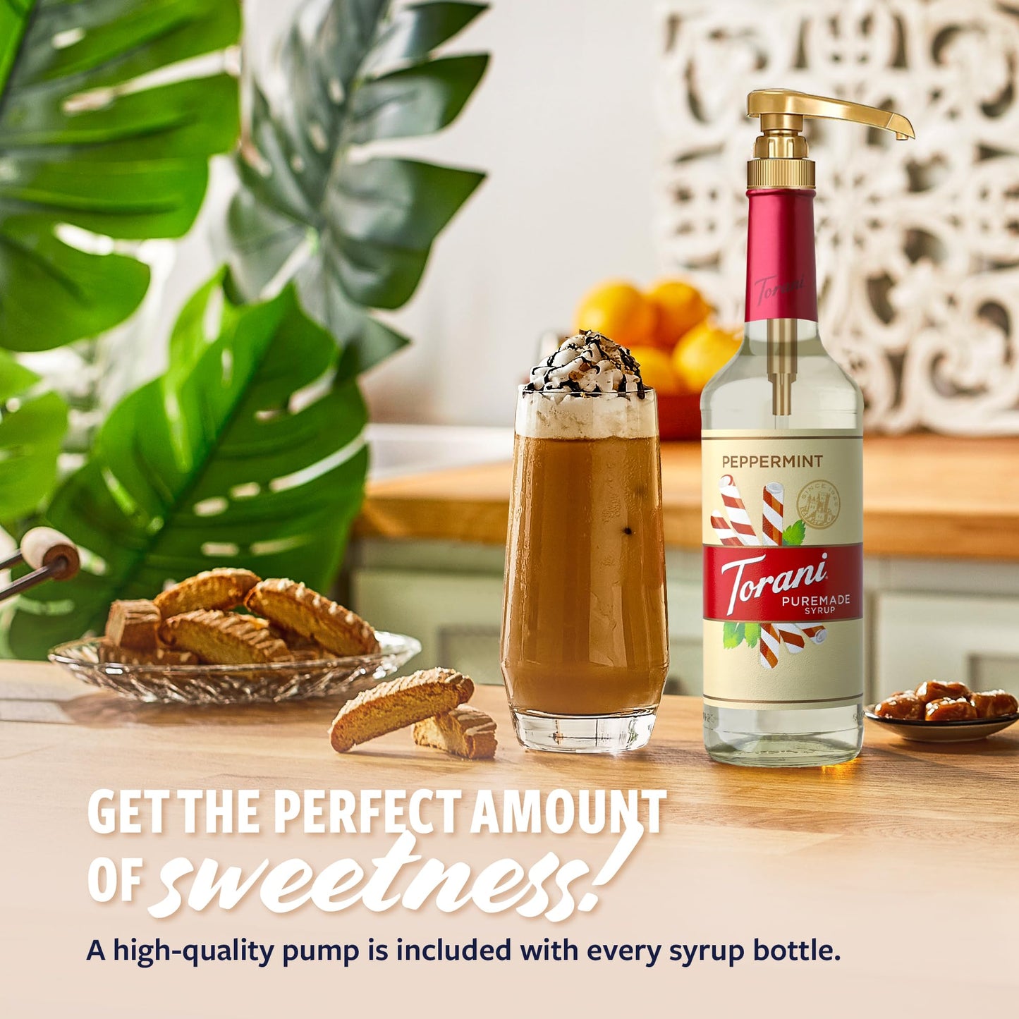Torani Puremade Syrup  Peppermint Flavoring for Drinks  Glass Bottle with Pump Included  25.4 Fl Oz