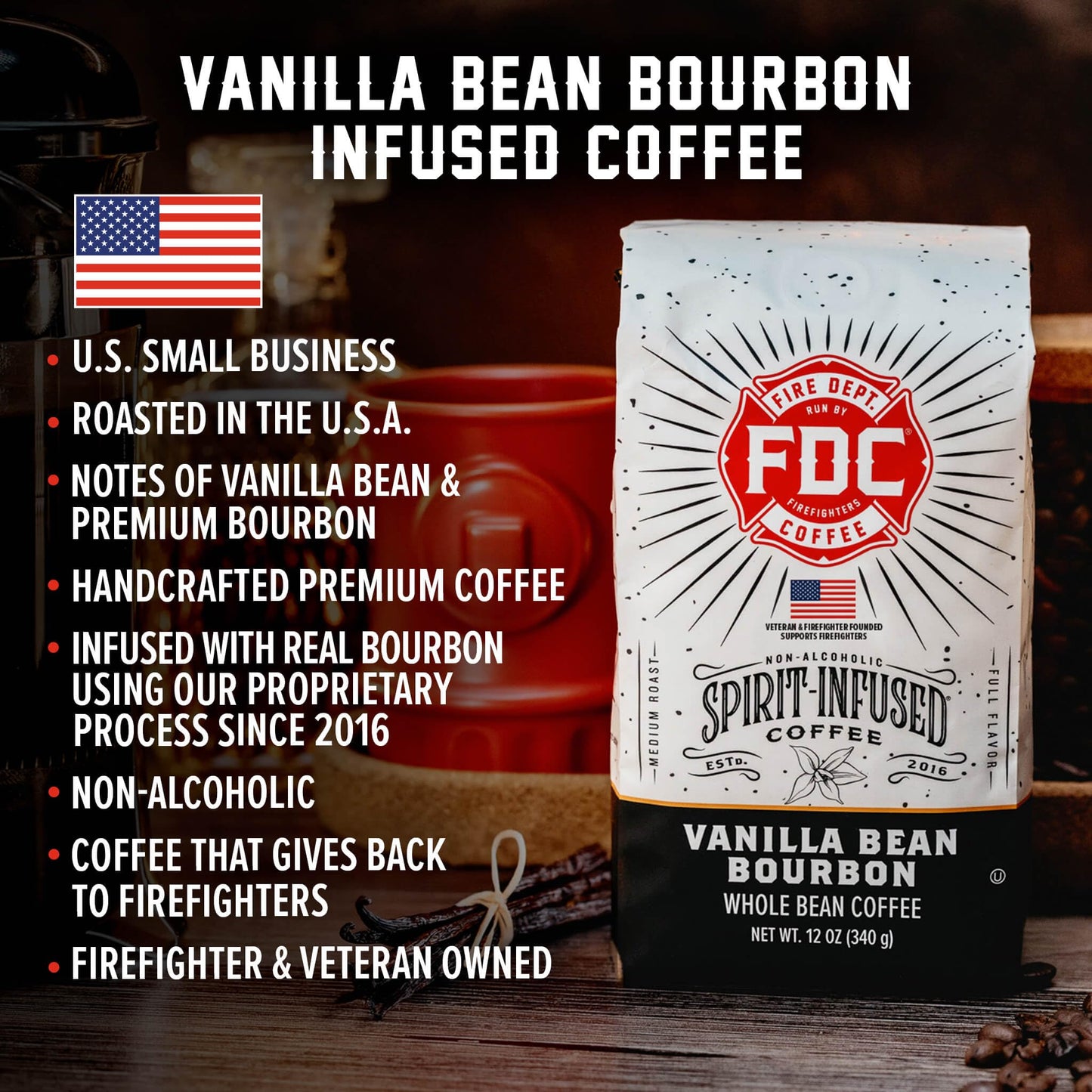 Fire Department Coffee Vanilla spirit-inspired flavor Ground Coffee - 12 oz Pack of 2 - Non-  ic, Veteran Owned, Roasted in the USA