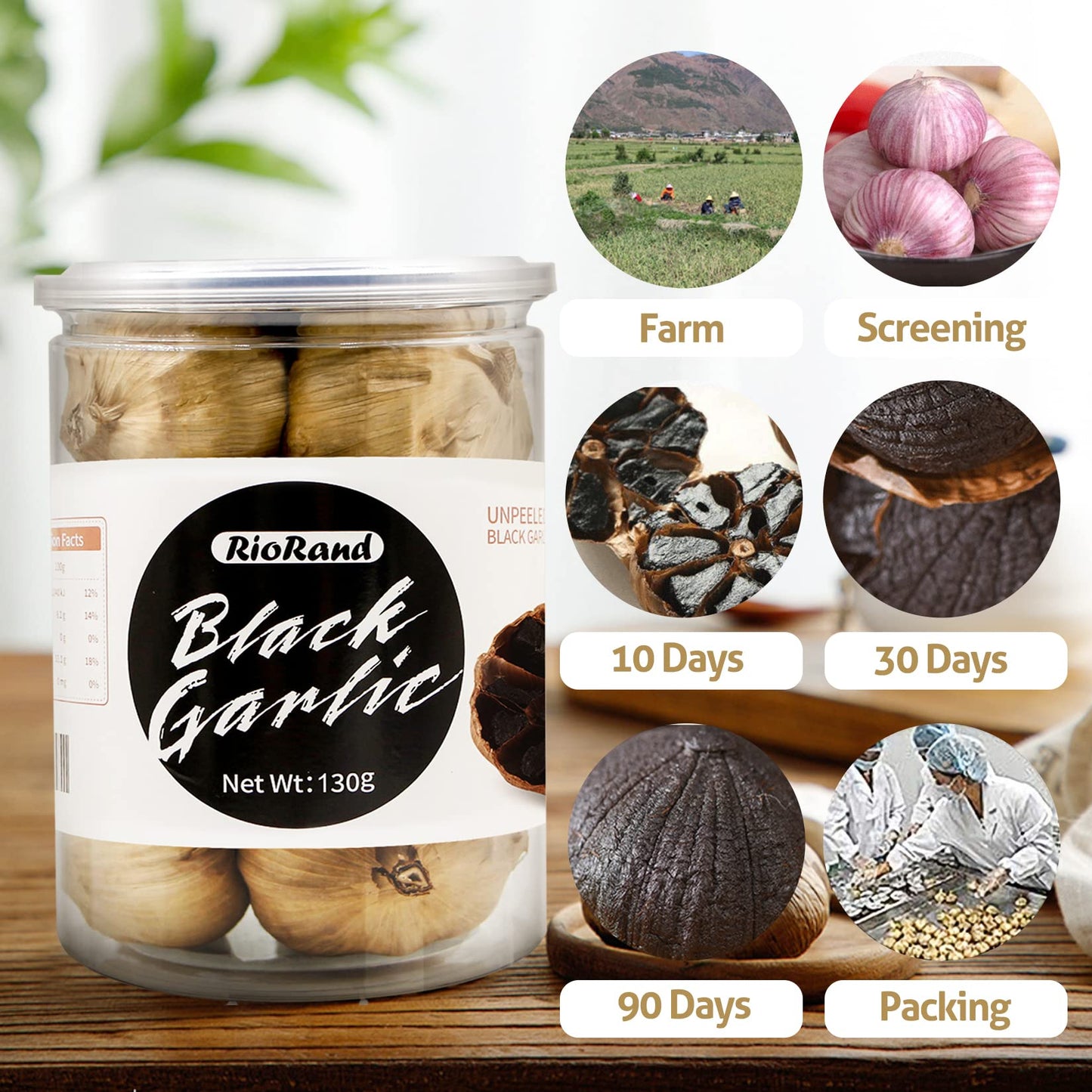 Riorand Black Garlic 130G Whole Black Garlic Aged For Full 90 Days Black Garlic Jar 0.28 Pounds