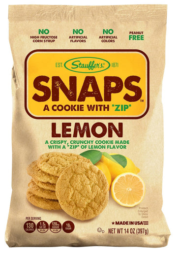 STAUFFERS Lemon SNAPS Cookies - Lemon Flavored - 14oz Bag - No High Fructose Corn Syrup - Yellow