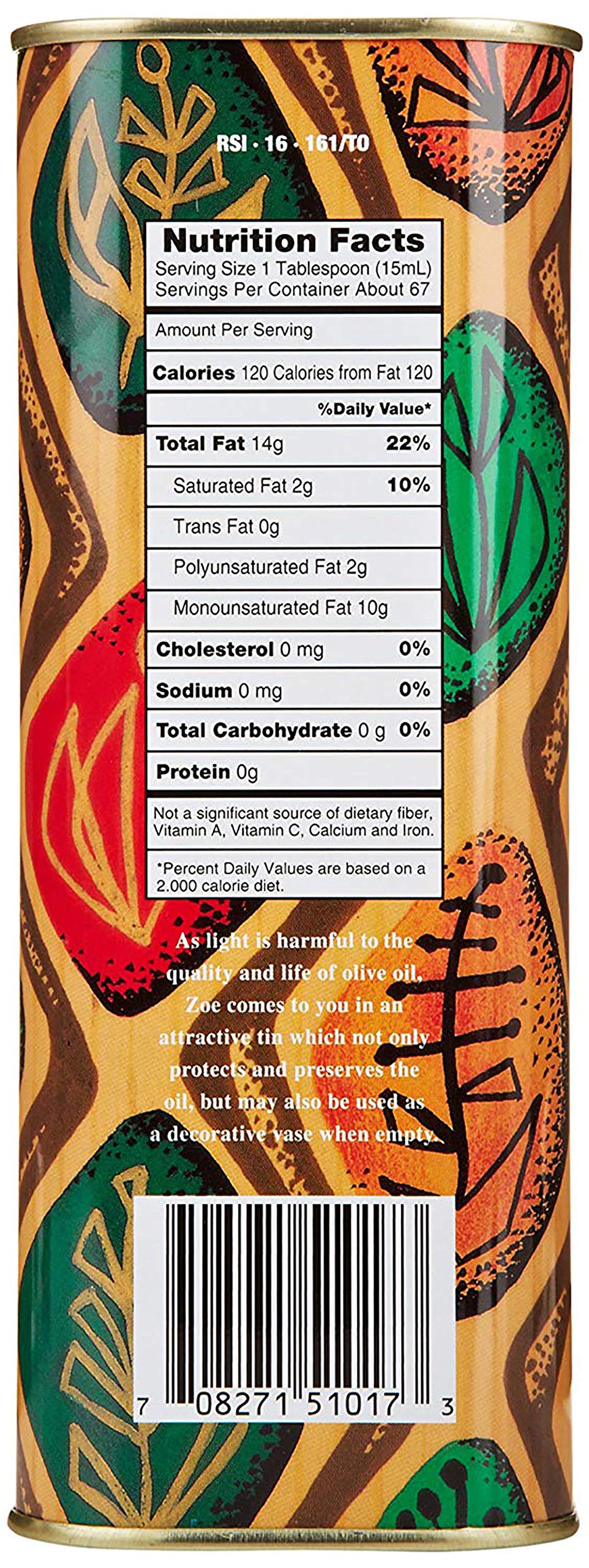 ZOE, Extra Virgin Olive Oil Tin, BPA Free Lining, 1L 33.8 Ounce Pack of 2