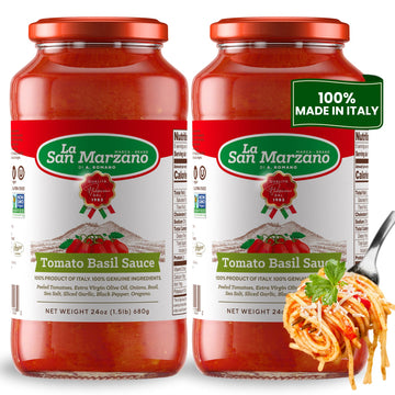 La San Marzano Tomato Basil Pasta Sauce, All Natural, Vegan, Gluten Free, 24 oz, Pack of 2