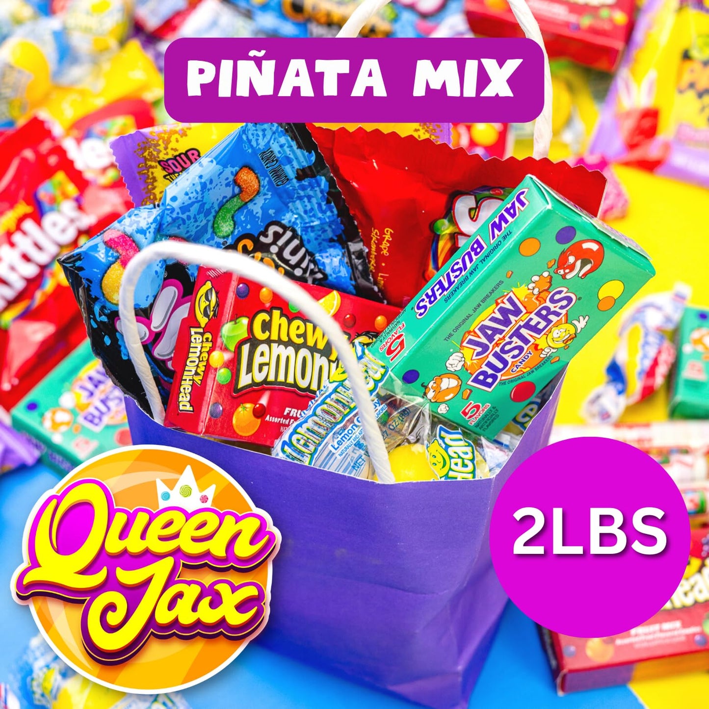 Pinata Candy Mix- Assorted Candy Variety Pack - 2 Lb - Individually Wrapped - Piata Mix - Sour Candies, Bubble Gum, Fruity Sweet