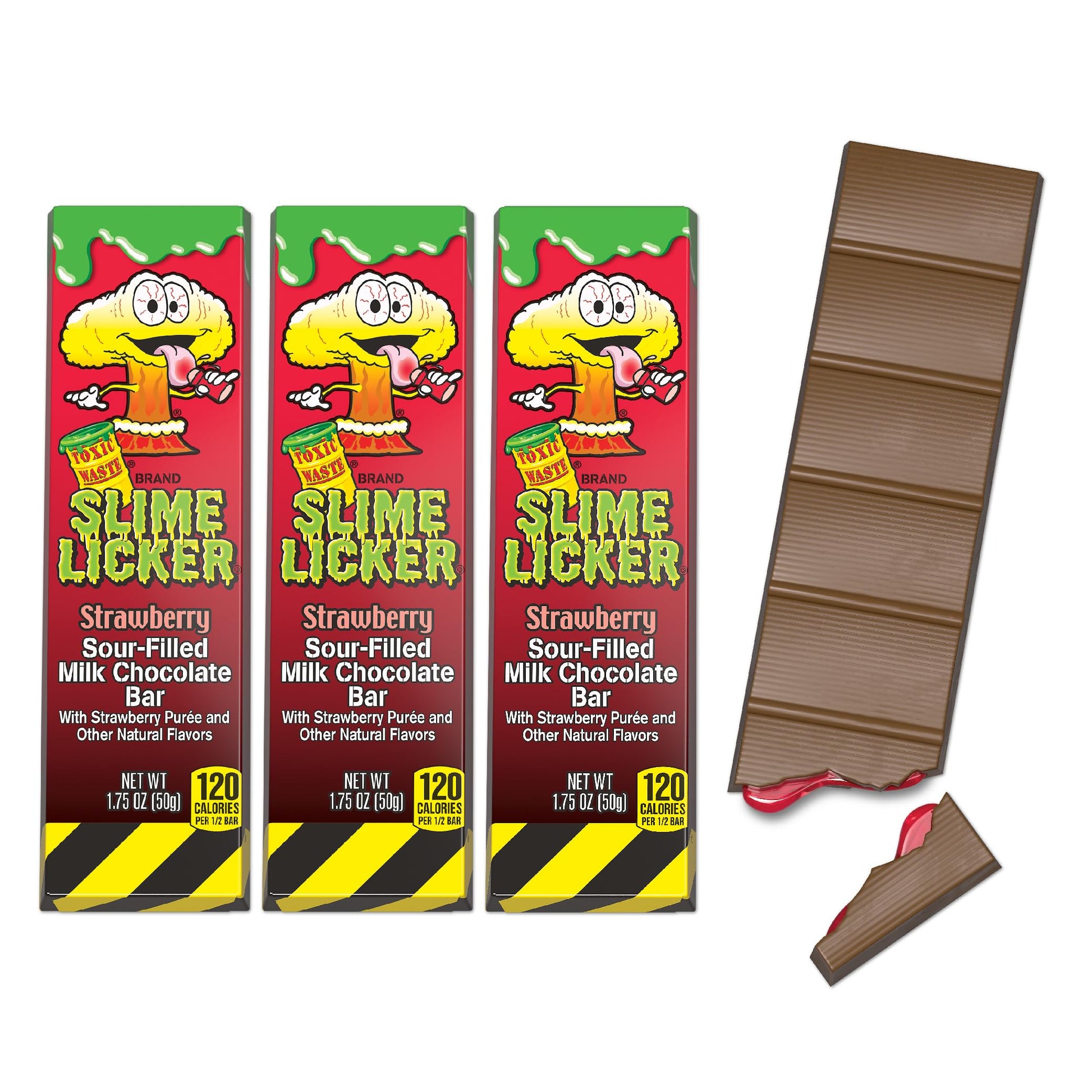 TOXIC WASTE - Slime Licker Chocolate Bar - Sour-Filled Milk Chocolate Candy - Strawberry - 3-Pack