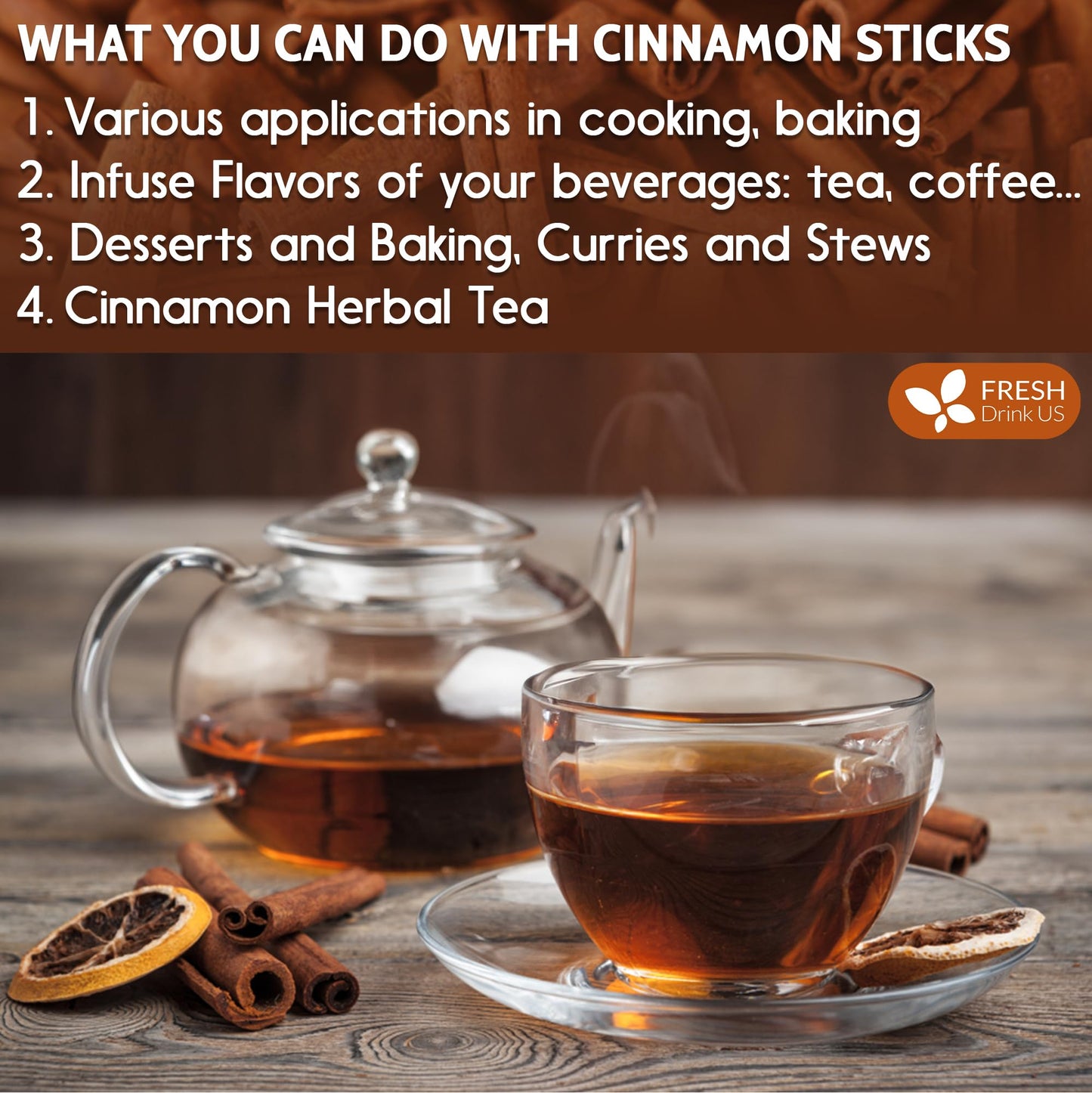 Freshdrinkus, 150-160 Cinnamon Sticks, 2 ¾”, 100% Pure & Natural, Strong Aroma, Great For Baking, Cooking, Beverages & Gift, No Additives, Vegan, Cinnamon Stick