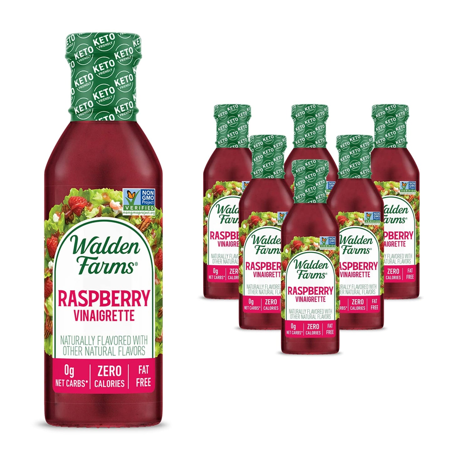 Walden Farms Raspberry Vinaigrette – Calorie-Free, Gluten-Free, Low Carb, Keto-Friendly, Vegan, Sugar-Free Salad Dressing with Bold Raspberry Flavor – 6-Pack, 12 oz Bottles