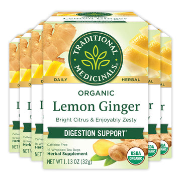 Traditional Medicinals Tea, Organic Lemon Ginger, Promotes Healthy Digestion, 96 Tea Bags (6 Pack)