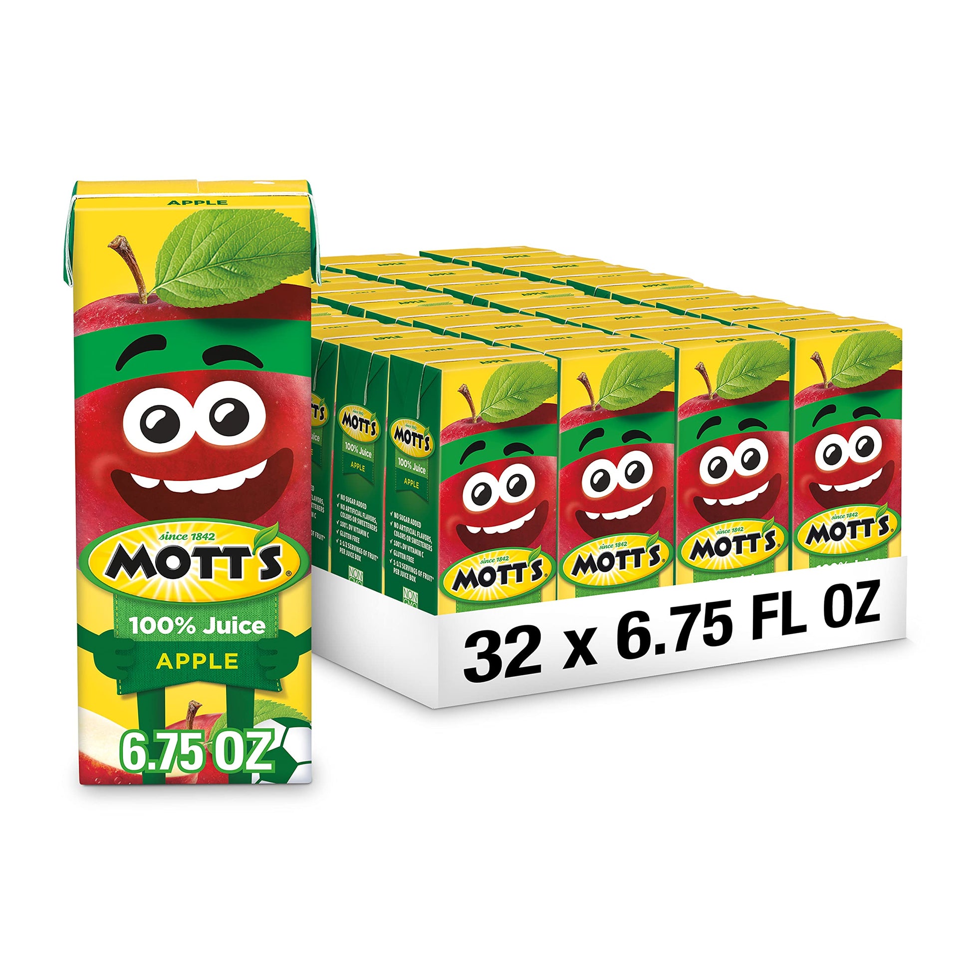 Motts 100% Original Apple Juice, 6.75 Fl Oz, 32 Count, Gluten-free, Caffeine-free, Kosher, No Artificial Colors or Sweeteners
