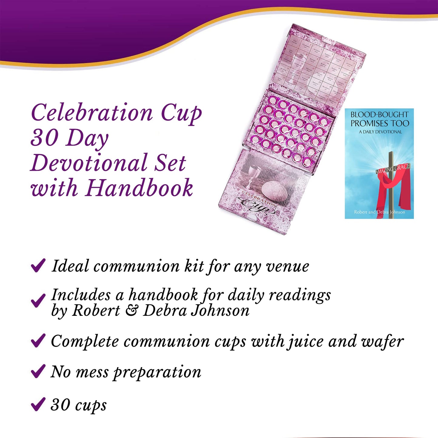 Celebration Cup, Grape Juice And Wafer Communion Cups Set With A 30-Day Devotional, Pack Of 30