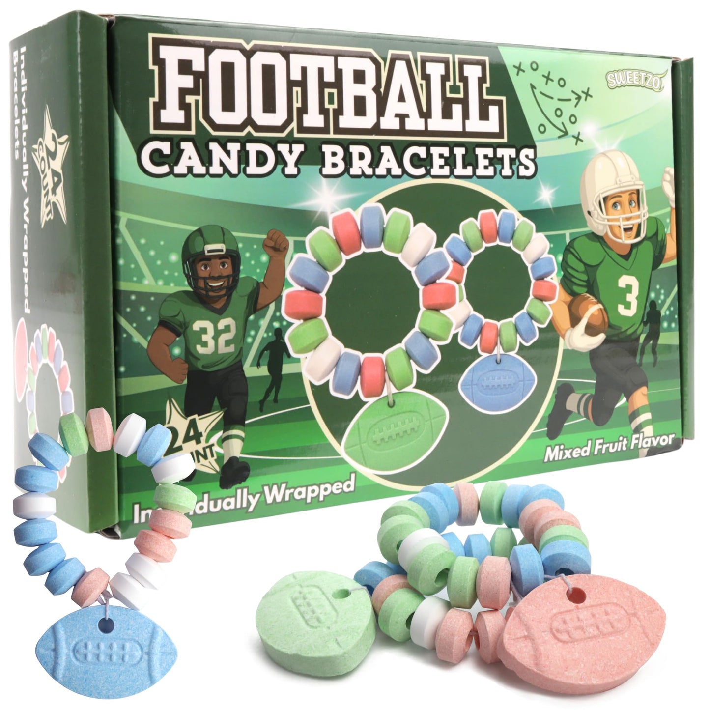 Football Candy Bracelets  Sports Themed Edible Jewelry  Individually Wrapped Team Party Favors  24 Count  10.16 Ounces