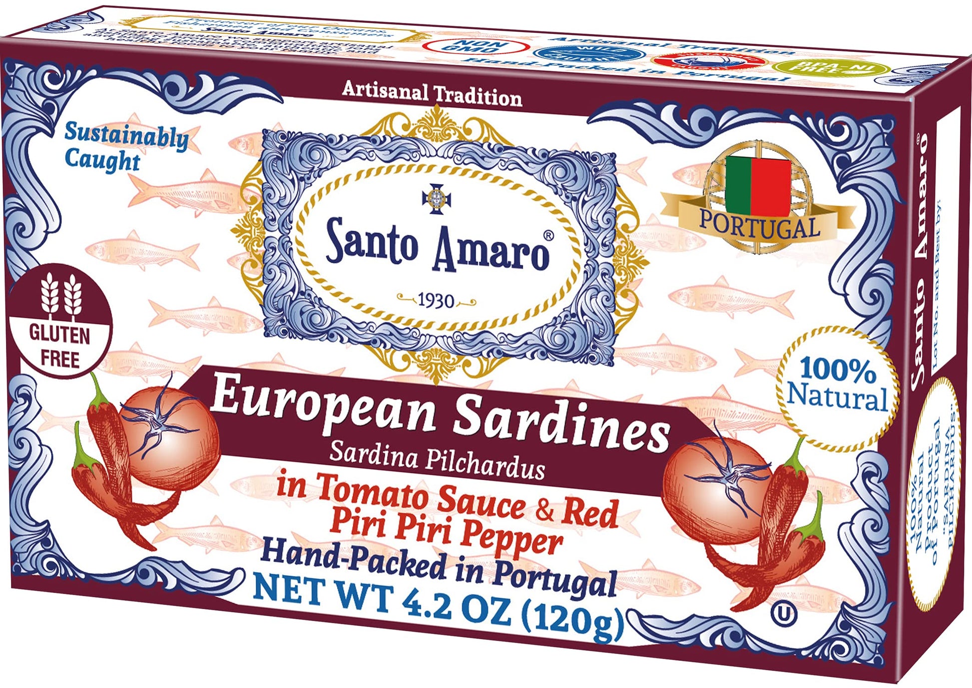 Santo Amaro Sardines in Tomato Sauce & Red Piri Piri, Hand-Packed Canned, 4.2 oz (Pack of 6), Low Mercury, 23g Protein