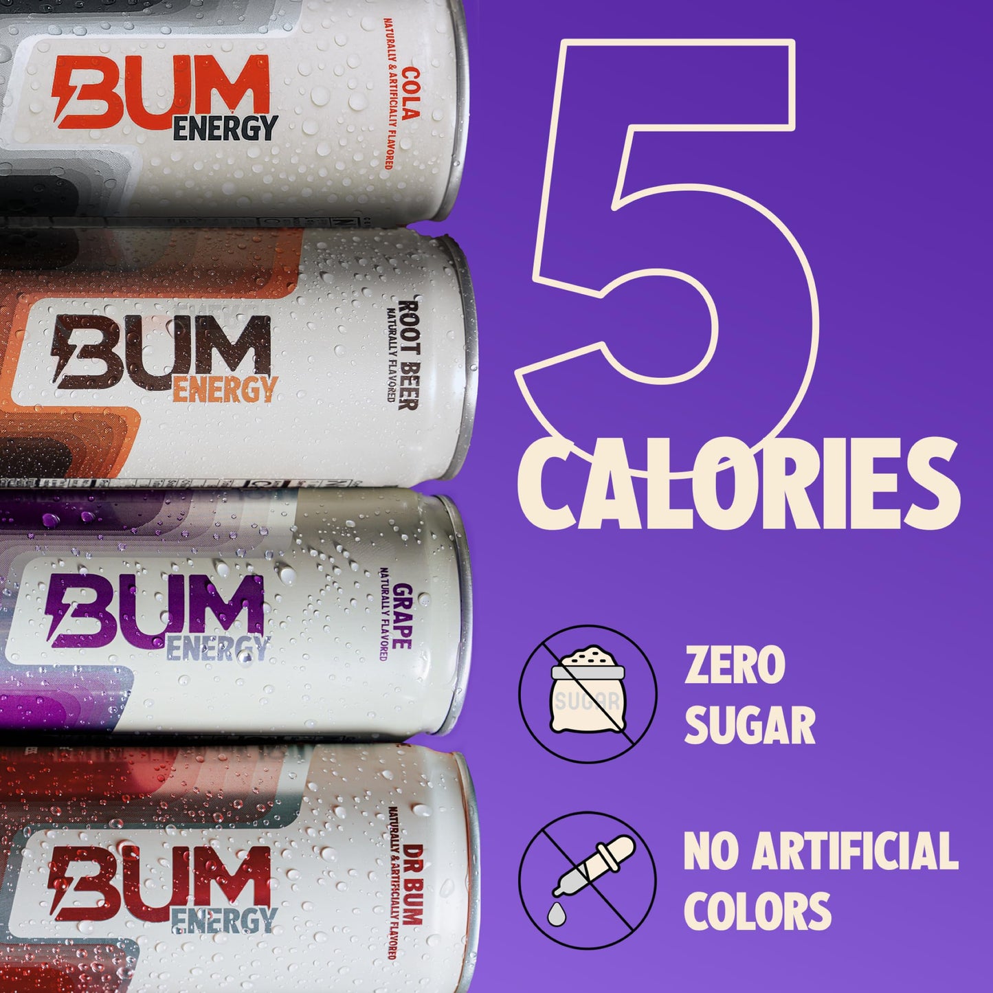 BUM Zero Sugar Energy Drink Variety Pack - Root malt-inspired  malt-inspired  Dr. Bum  Cola & G - Lightly Carbonated Sports Beverage with Natural Caffeine & Citicoline for Focus & Energy - 12 fl oz (12-Pack)
