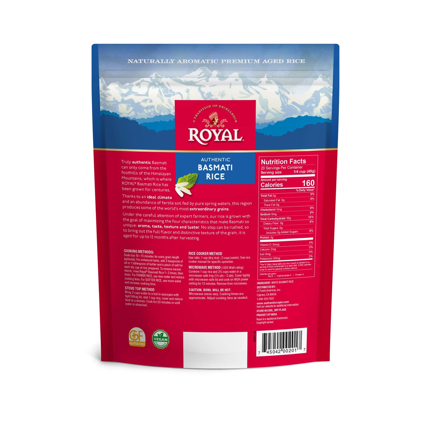 Royal Basmati Rice - Authentic Long Grain White Basmati Rice - 2lb (2 Bags)