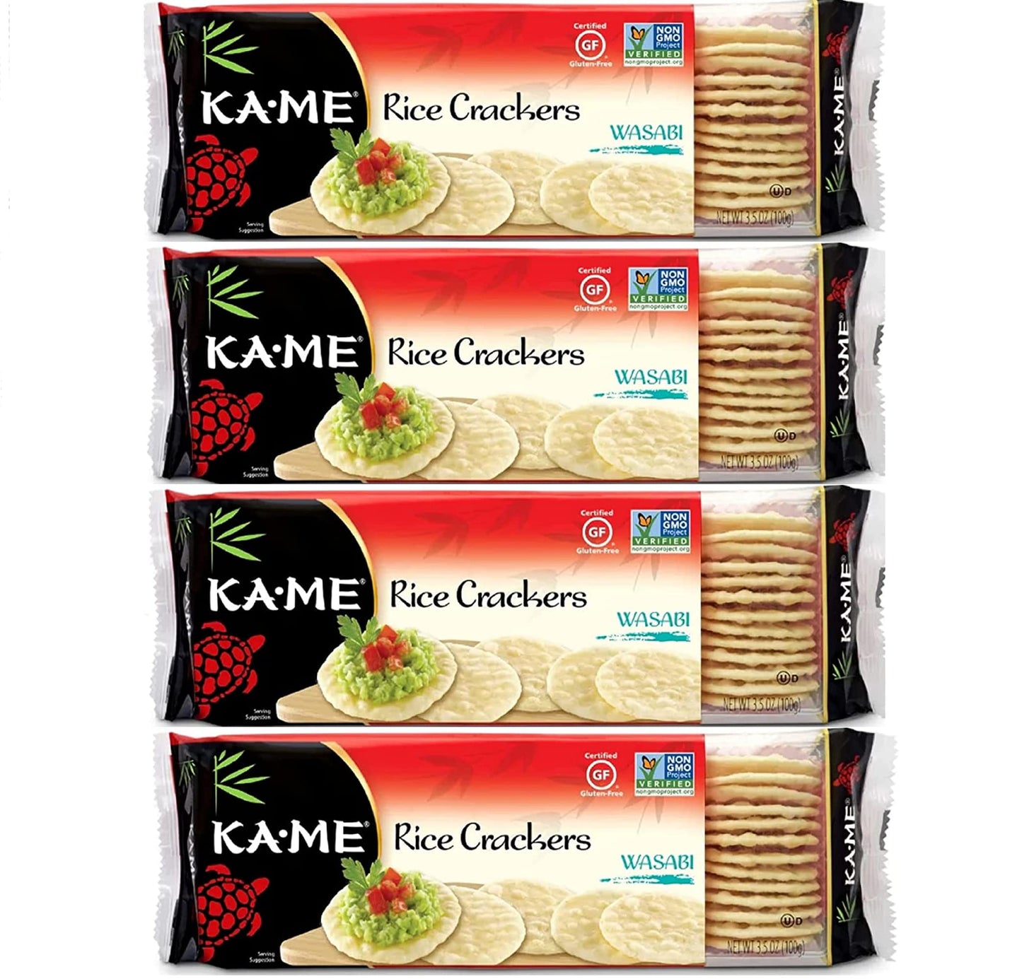 KA-ME Wasabi Rice Crackers 3.5 oz, Authentic Asian Ingredients, Certified Gluten-Free, No Artificial Flavors/Colors, Non GMO - (