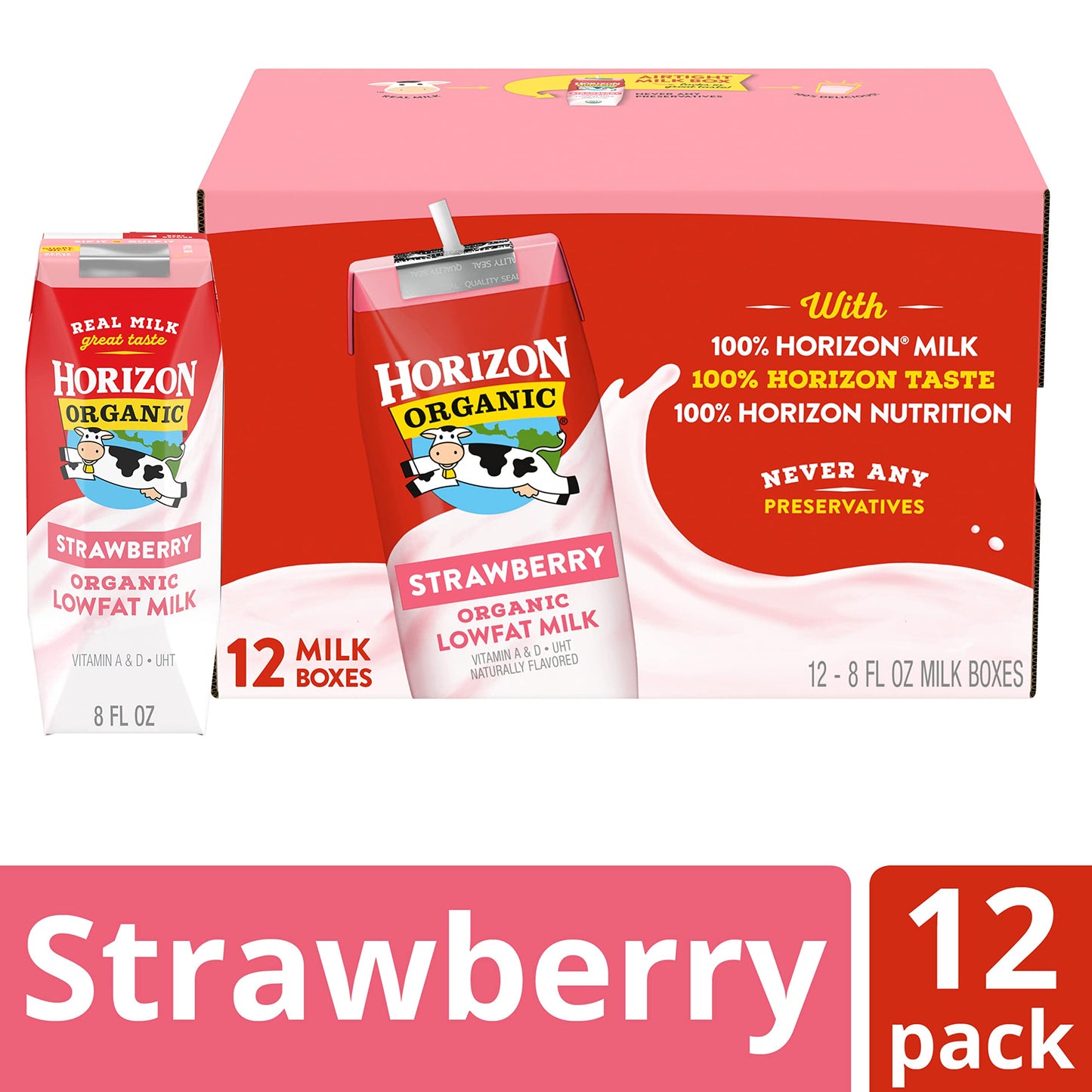 Horizon Organic Shelf-Stable 1% Low Fat milk Boxes, Strawberry, 8 oz., 12 Pack