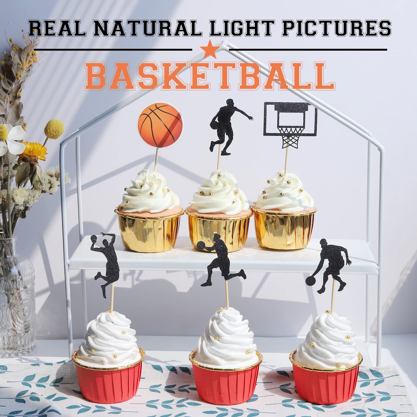 24 Pcs Basketball Cupcake Toppers Nba Star Sports Fan Basketball Backboard Cupcake Picks Baby Shower Basketball Players Sports T