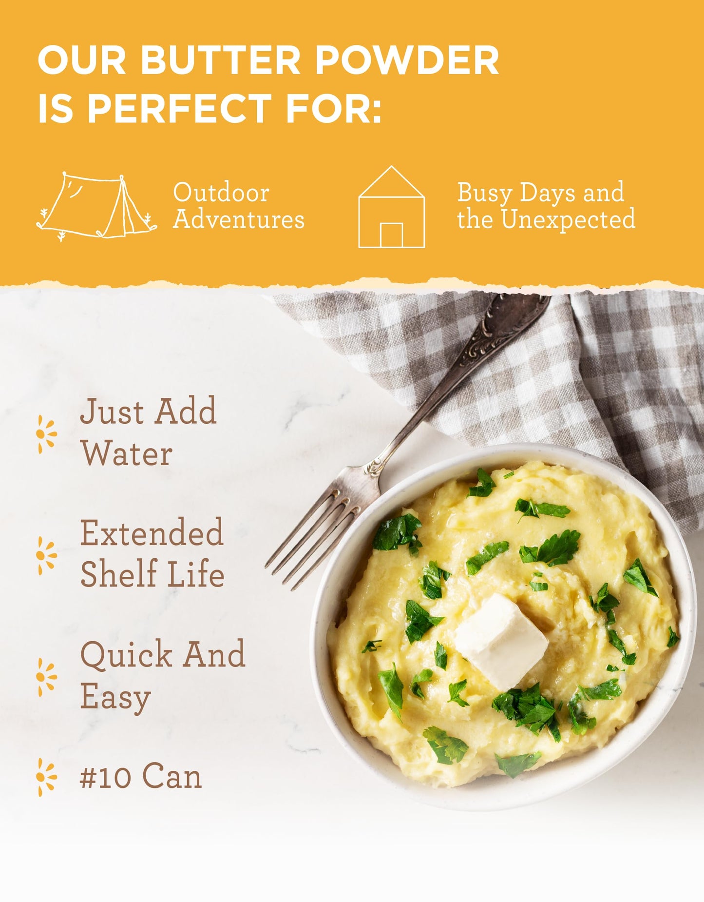 Simple Kitchen Freeze Dried Butter Powder - 204 Servings For Family Meal Prep, Gluten Free & Dehydrated Survival Just Add Water Canned Food, For Camping Meals, Backpacking & Hiking, #10 Can Package