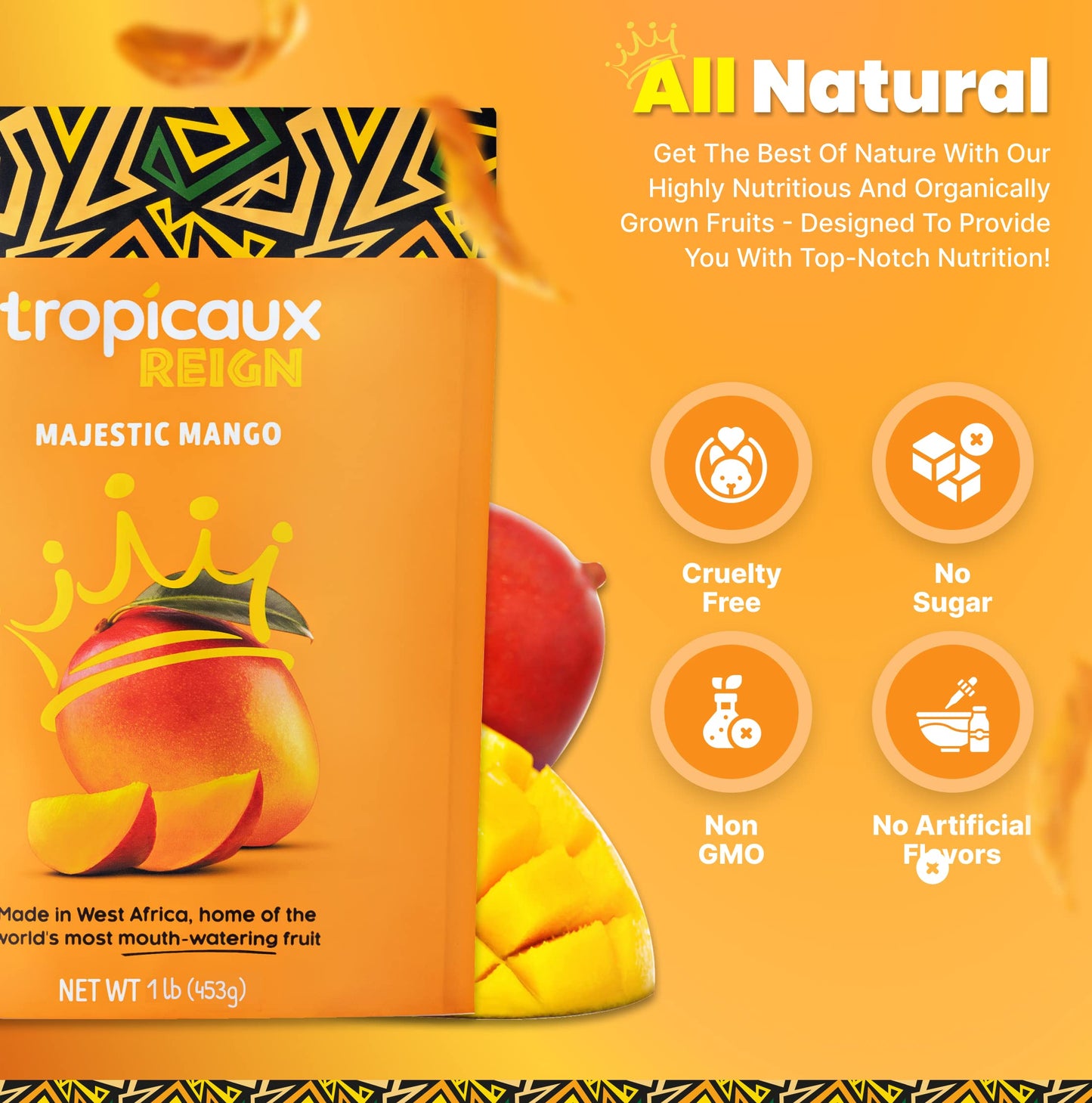 Organic Dried Mango Slices  No Sugar Added  16oz - All-Natural  Non-GMO  Mouth-Watering Dried Mangoes - Preservative-Free  Nutritious & Delicious Snack for Kids and mature-themeds by Tropicaux Reign