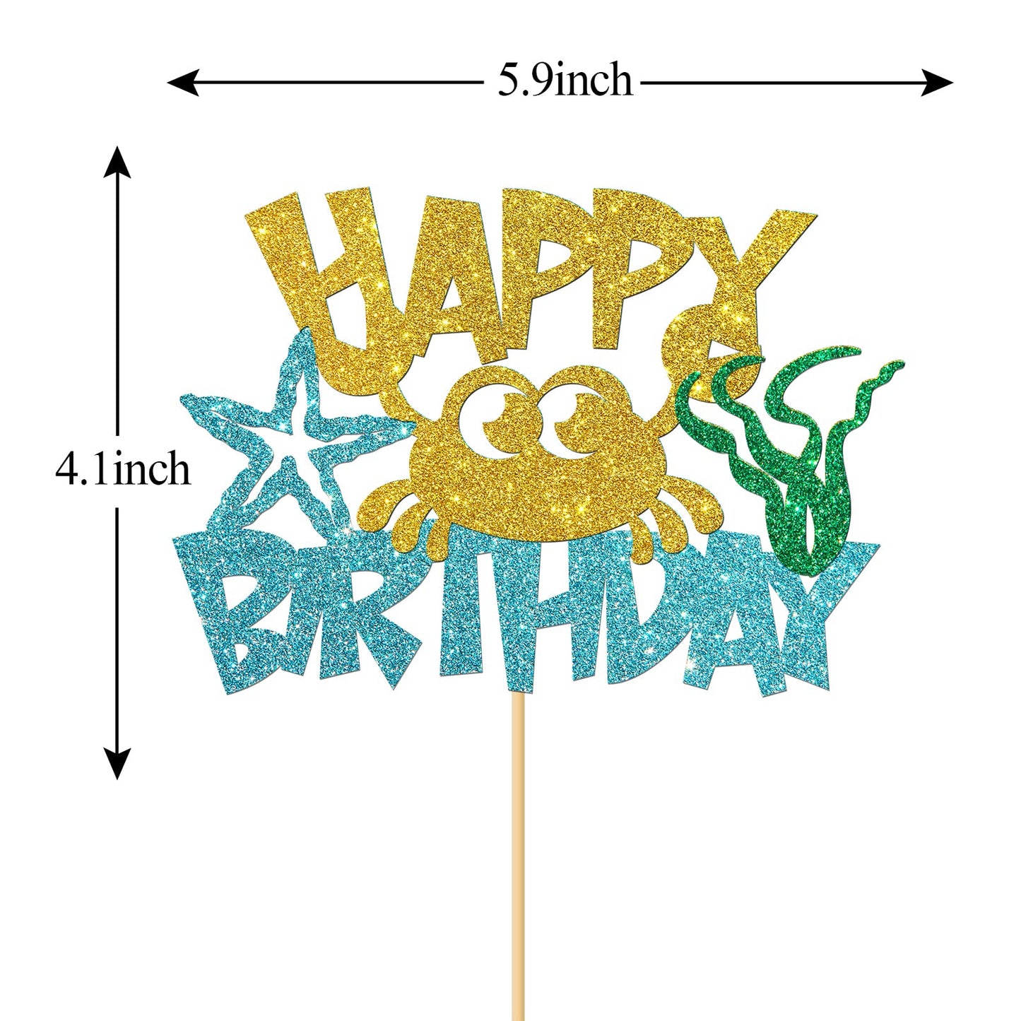 Monmon & Craft Crab Happy Birthday Cake Topper/Ocean Baby Children 1St Birthday Cake Decor/Sea Animal Theme Birthday Party Decor