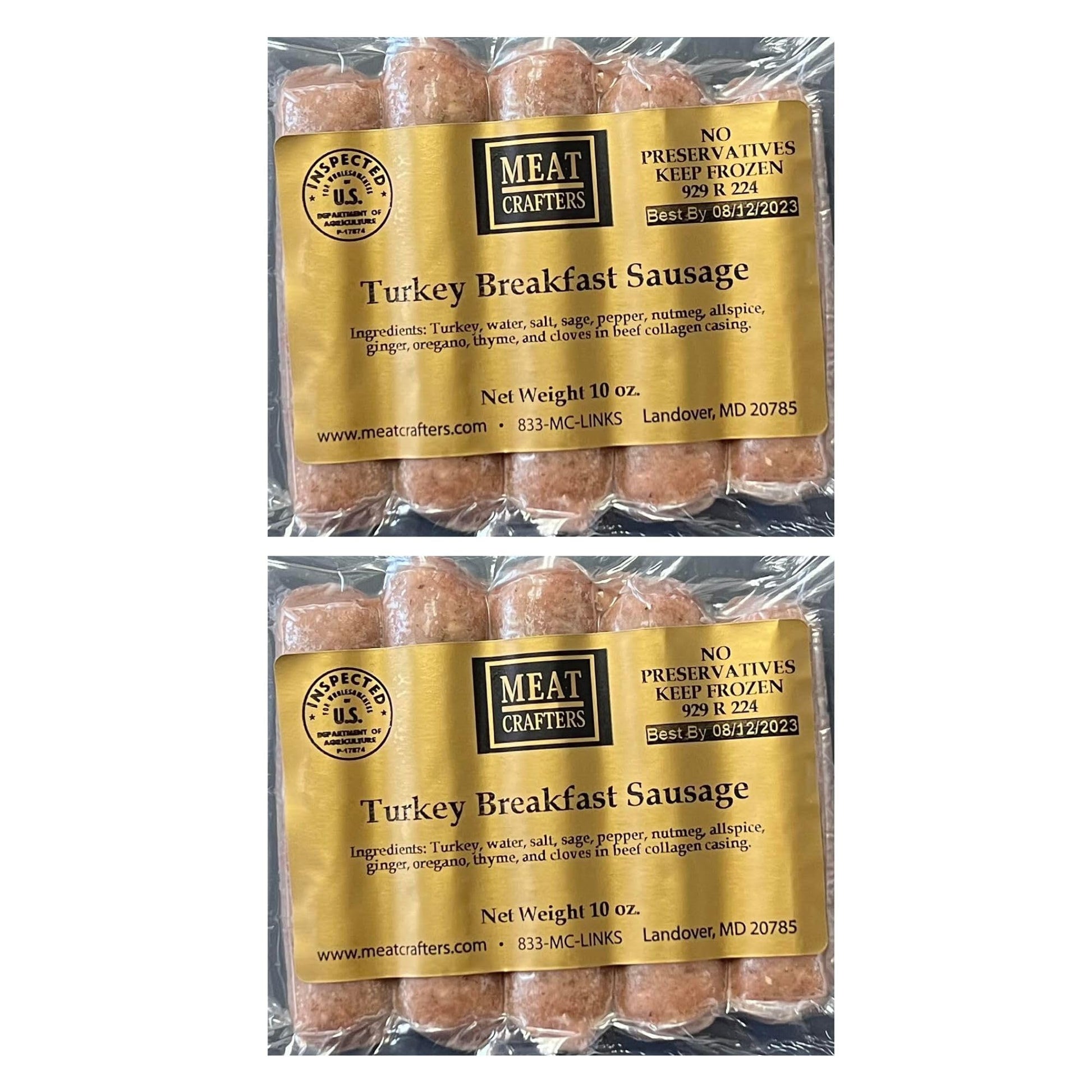 MeatCrafters Turkey Sausage, All Natural Turkey, Minimally Processed, No Artificial Ingredients, 10oz (2-Pack, 10 Total Links)