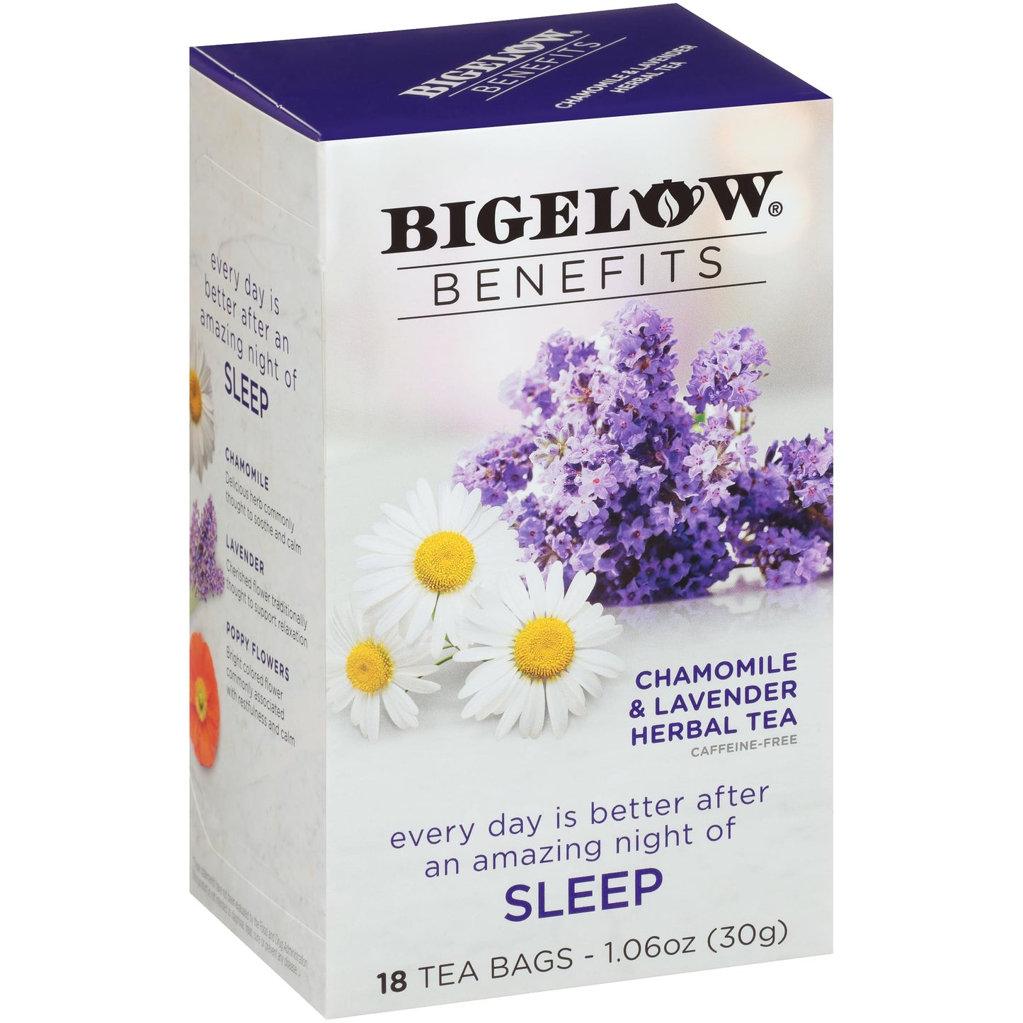 Bigelow Tea Sleep Chamomile Lavender Herbal Tea, Caffeine Free, 18 Count (Pack of 6), 108 Total Tea Bags