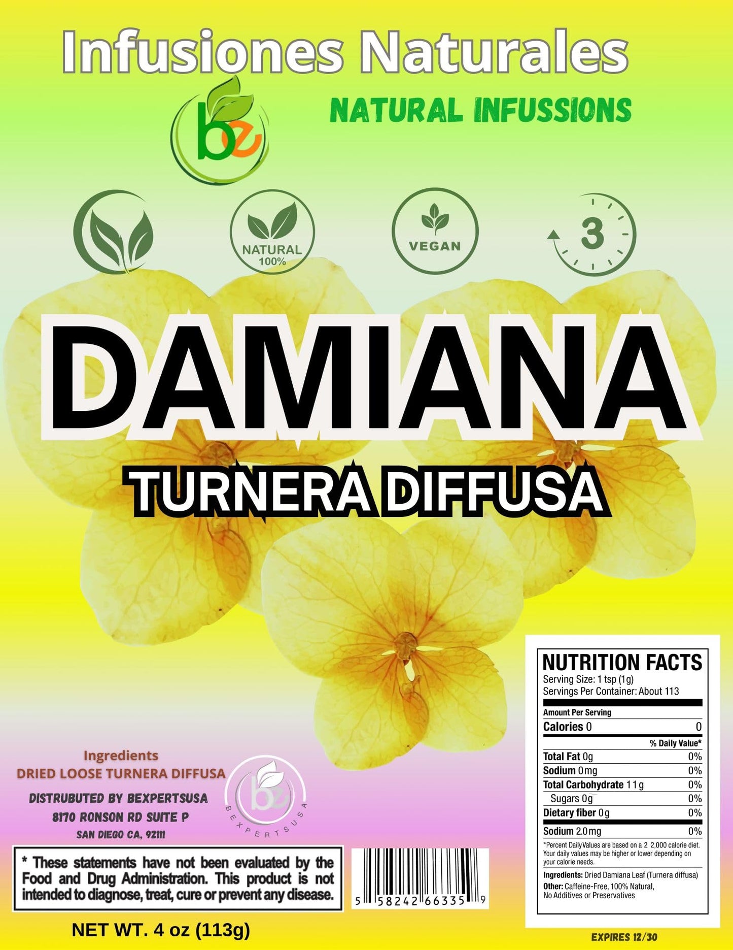 Damiana Leaf Tea (Turnera diffusa) - 4 oz Loose Herbal Te - Authentic Mexican Origin - 100% Natural  Non-GMO  Caffeine-Free  Gluten-Free  Vegan - Herbal Infusion by Bexpertsusa