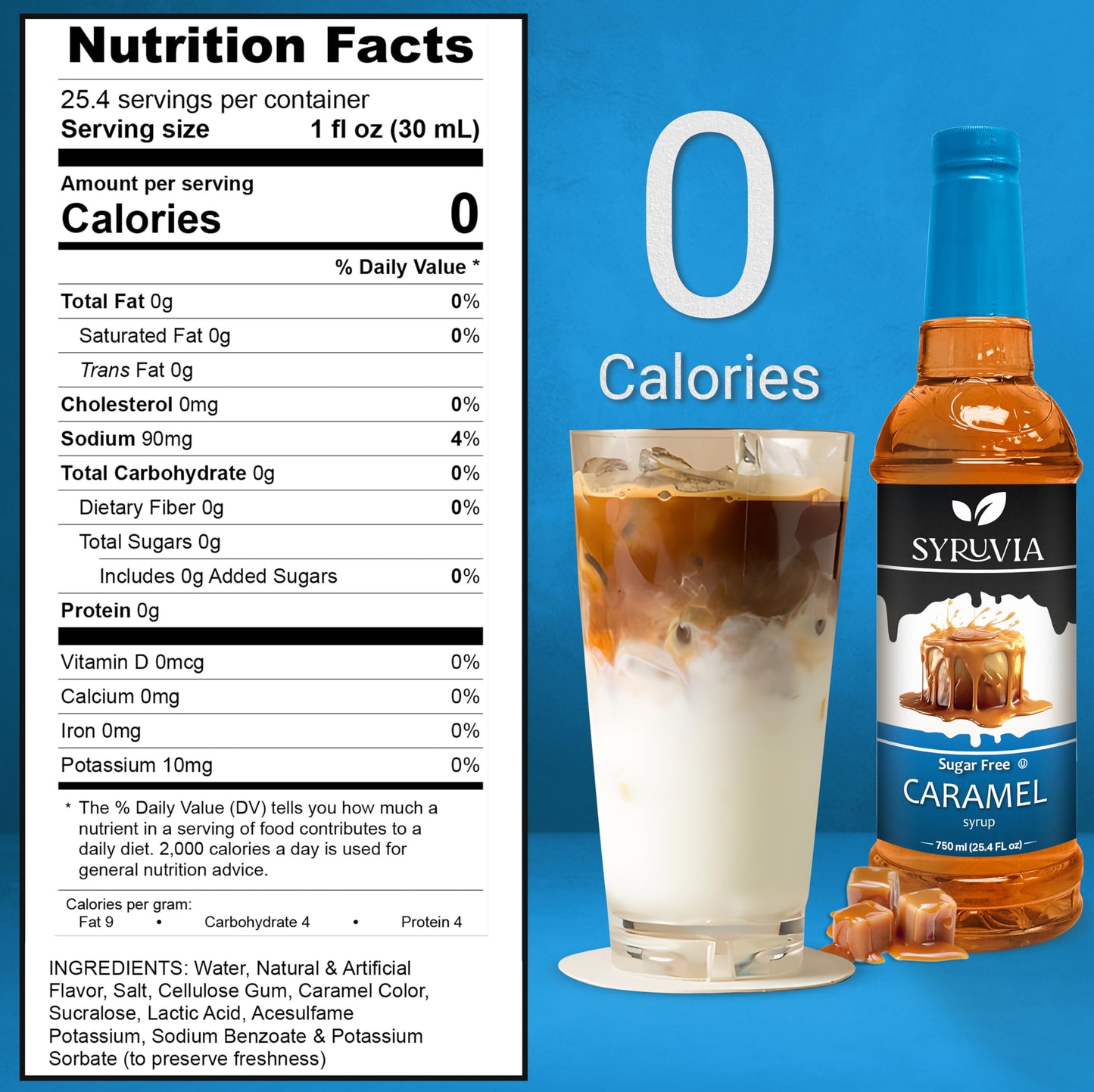Syruvia Sugar Free Caramel Syrup With Syrup Pump Dispenser - Caramel Coffee Syrup Flavor, 25.4 Fl Oz, Kosher, Gluten Free, Perfe